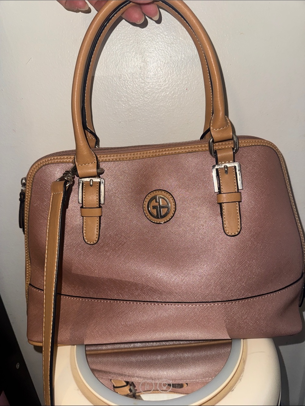Giani Bernini Rose Brown Satchel with Tan Trim